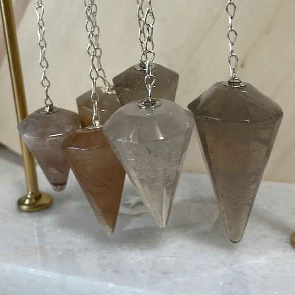 Crystal Pendulum Healing Pointed Pendant Faceted Gemstone Quartz Smoky Clear - Picture 5 of 12